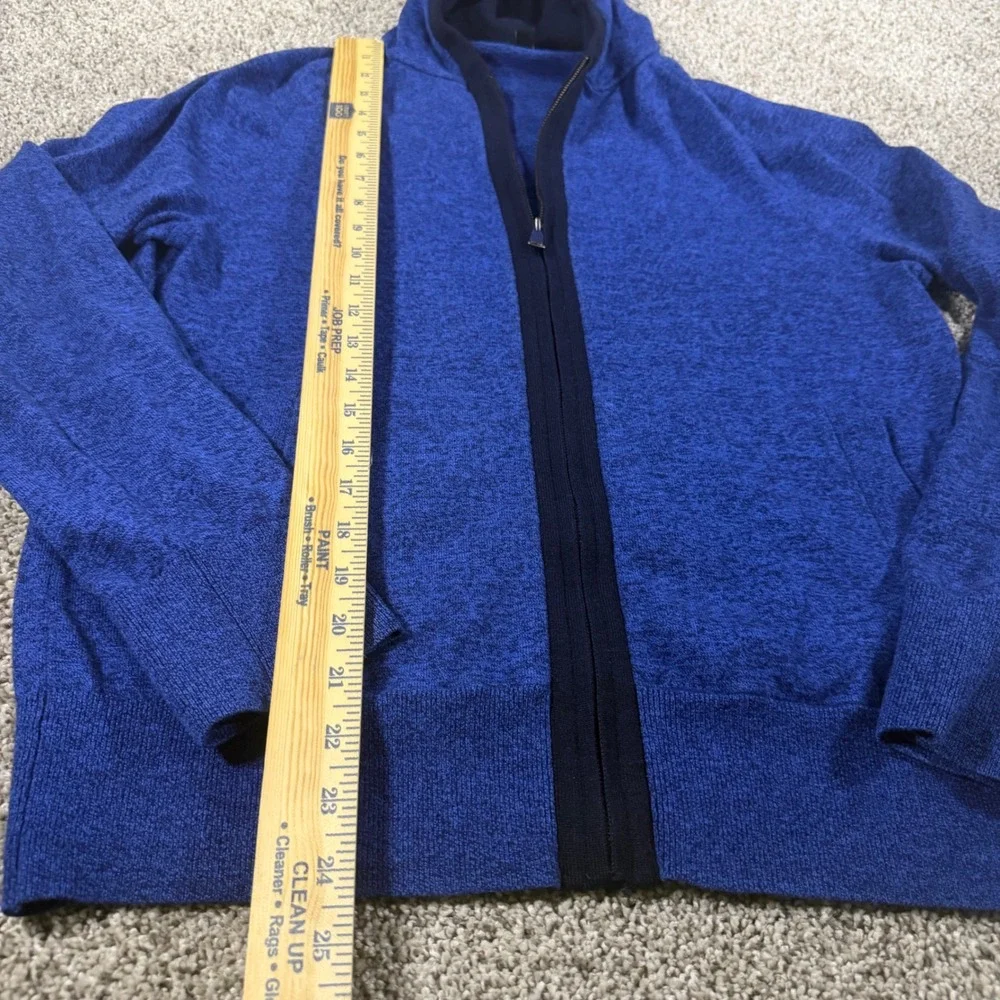 Banana Republic Mens Blue Marled Full Zip Knit Hoodie Sweater Size M Pockets